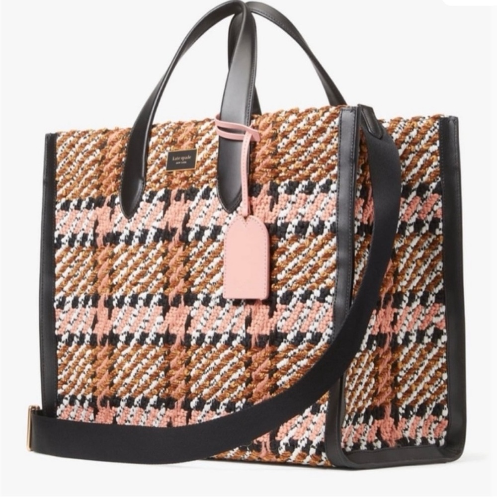 Kate Spade Manhattan Plaid Large Tote 
Length: 8.0"
Height: 16.75"
Width: 13.5"
